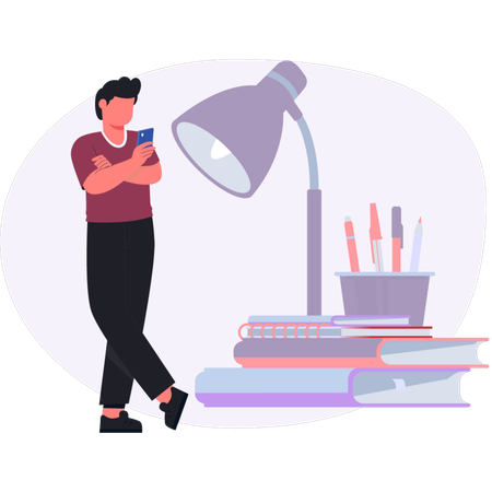 Boy  finding book online  Illustration