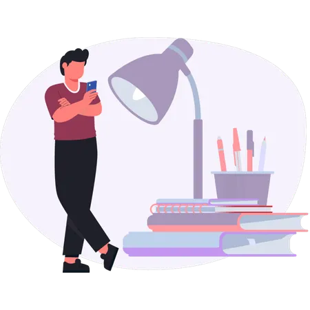 Boy  finding book online  Illustration