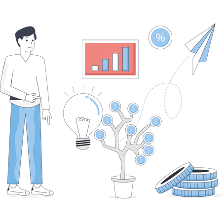 Boy finding business ideas  Illustration