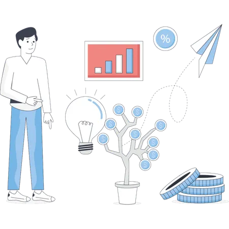 Boy finding business ideas  Illustration
