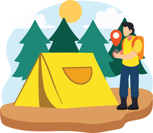 Boy finding camping location  Illustration