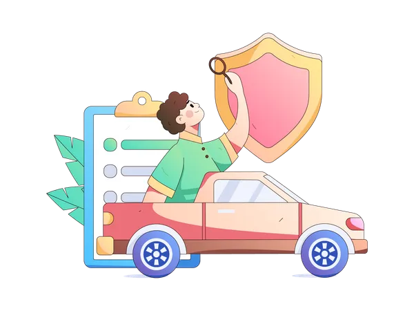 Boy Finding Car insurance Policy  イラスト
