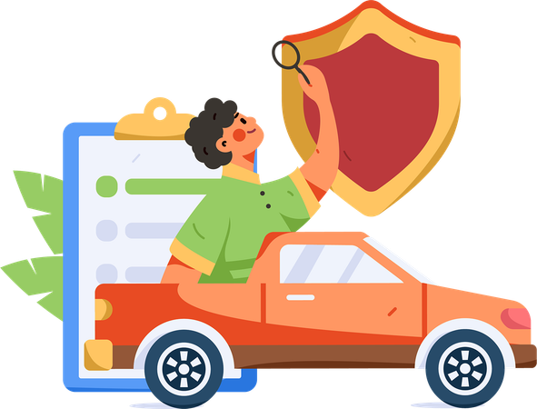 Boy Finding Car insurance Policy  Illustration