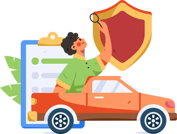 Boy Finding Car insurance Policy  Illustration