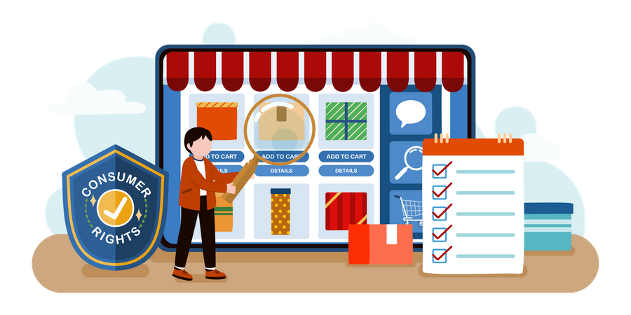 Boy finding good quality product  Illustration