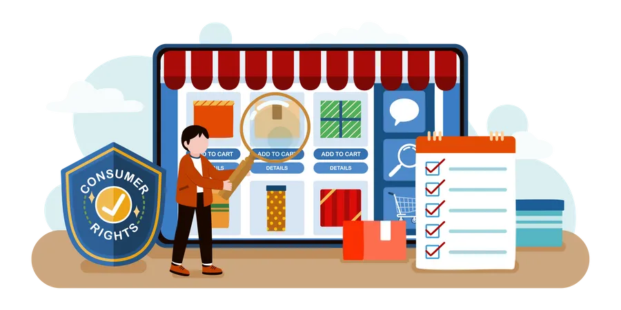 Boy finding good quality product  Illustration