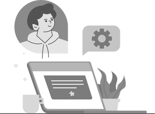 Boy finding job using laptop  Illustration