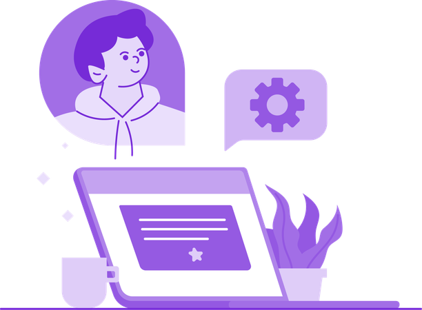Boy finding job using laptop  Illustration