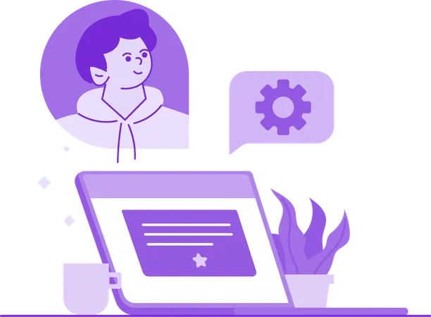 Boy finding job using laptop  Illustration