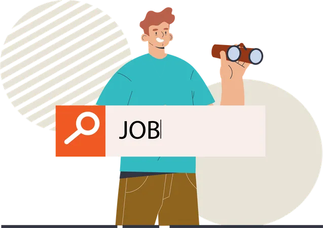 Boy finding job using telescope  Illustration
