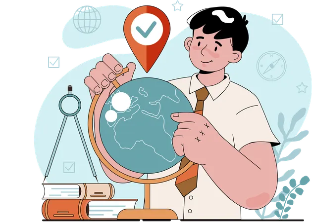 Boy finding location in table globe  Illustration