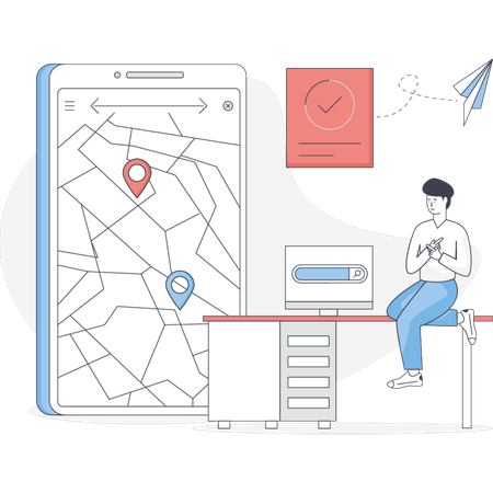 Boy Finding Location on mobile  Illustration
