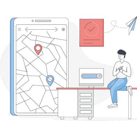 Boy Finding Location on mobile  Illustration