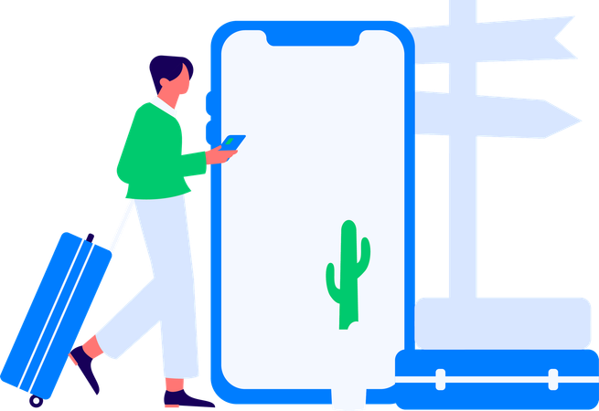 Boy finding location using mobile  Illustration