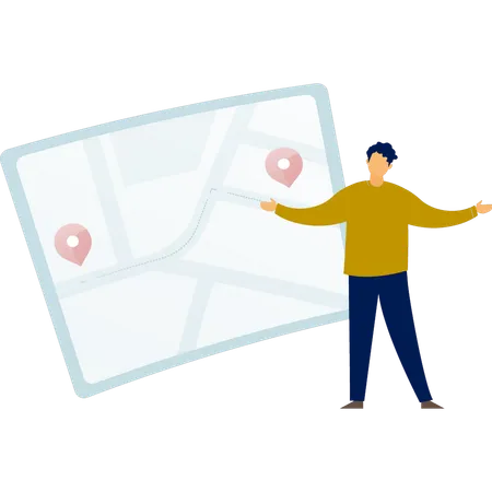 Boy finding locations in map  Illustration