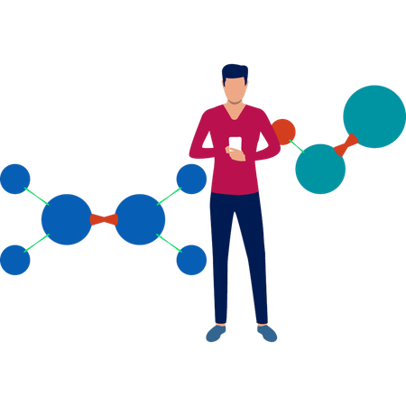 オンラインで分子を探す少年  イラスト