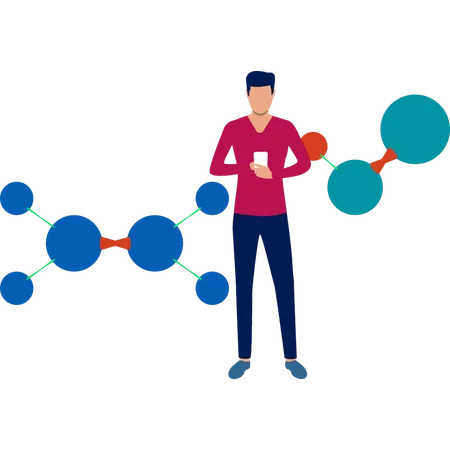 オンラインで分子を探す少年  イラスト