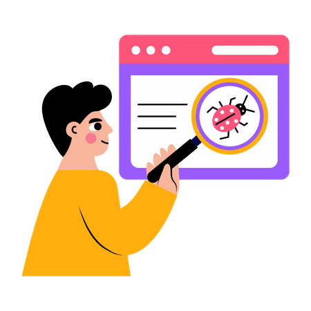 Boy finding online bug  Illustration
