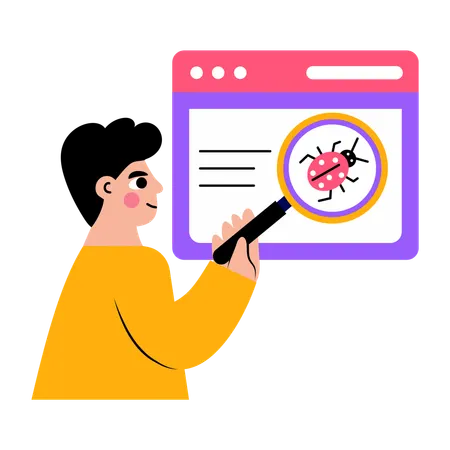 Boy finding online bug  Illustration