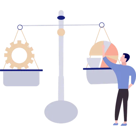 Boy finding pie chart value  Illustration