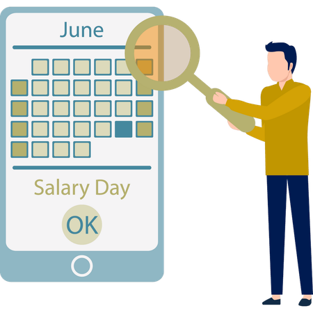 Boy finding salary date in calendar  Illustration