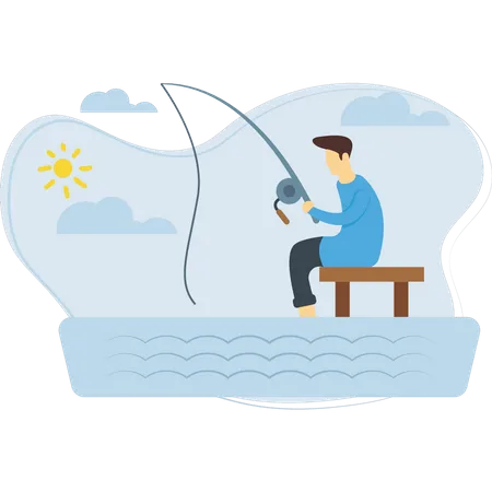 Boy fishing in sea  Illustration