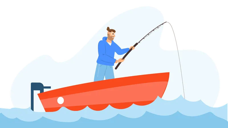 Boy fishing on boat  Illustration