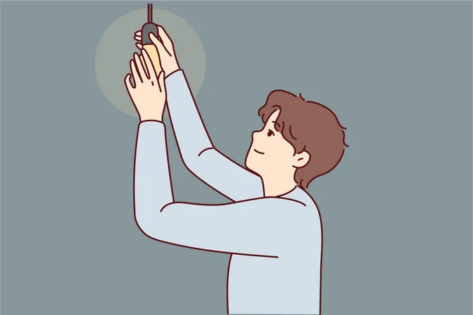 Boy fitting bulb Illustration