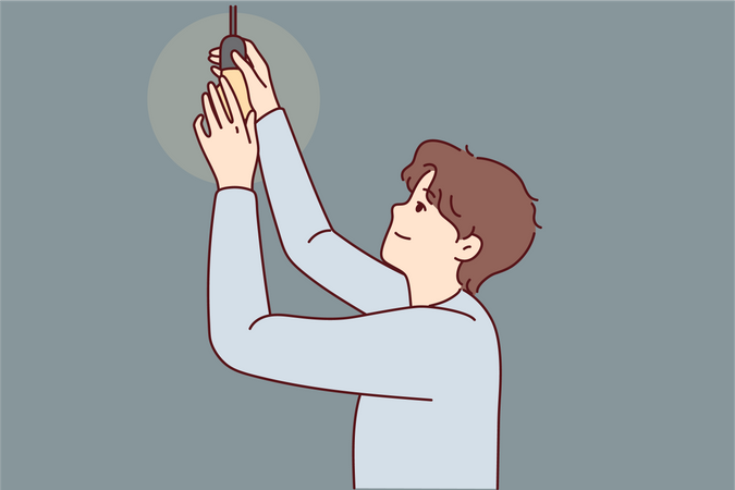 Boy fitting bulb  Illustration