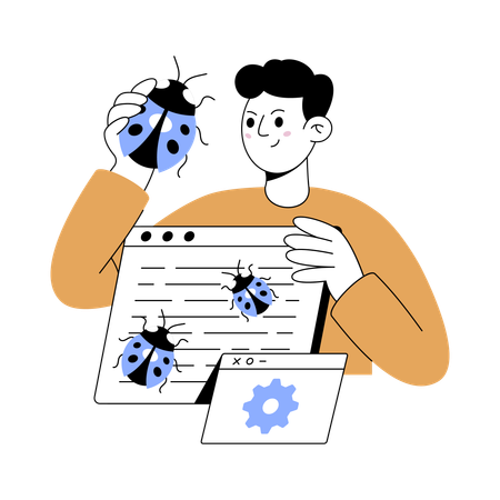 Boy fixing the online bug  Illustration