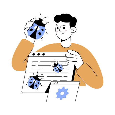 Boy fixing the online bug  Illustration
