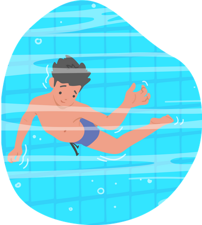 Boy float in clear blue water of pool  Illustration