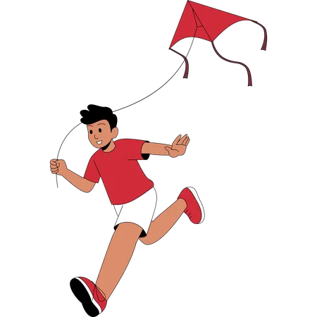 Boy flying Balinese Kite  Illustration