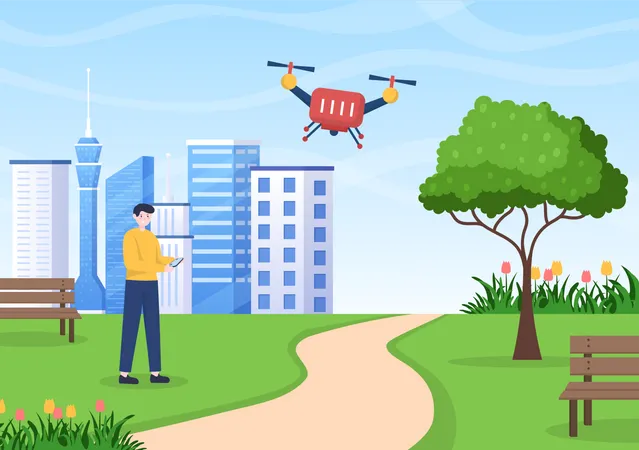 Boy flying drone Illustration