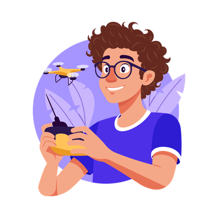 Boy flying drone  Illustration