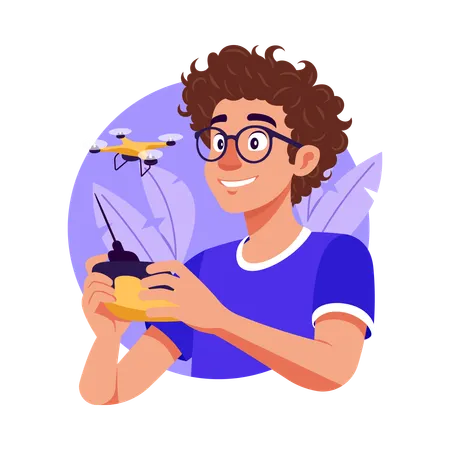 Boy flying drone  Illustration