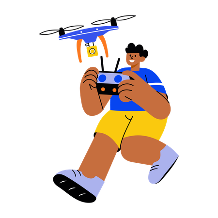 Boy flying drone  Illustration