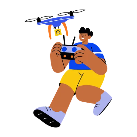 Boy flying drone  Illustration