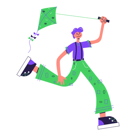 Boy flying kite Illustration