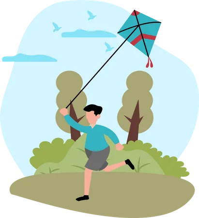 Boy flying kite Illustration