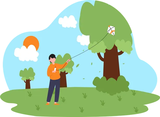 Boy flying kite  Illustration
