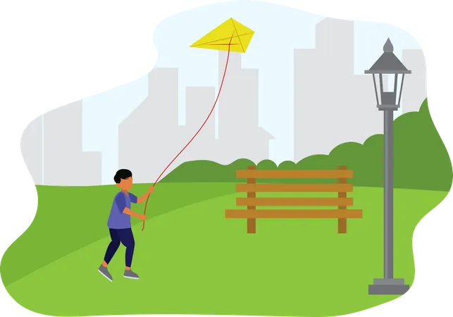 Boy flying kite at park Illustration