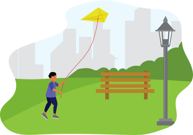 Boy flying kite at park  Illustration