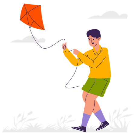 Boy Flying Kite  Illustration