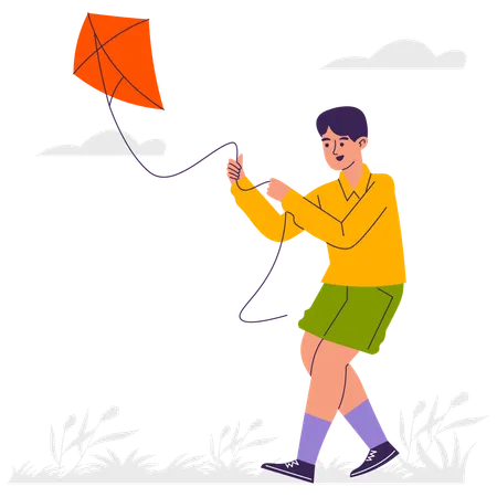 Boy Flying Kite  Illustration