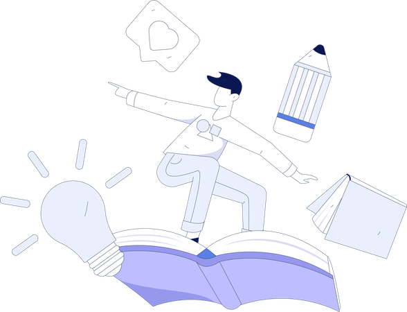 Boy flying on book  Illustration