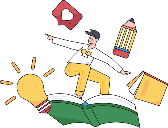 Boy flying on book  Illustration