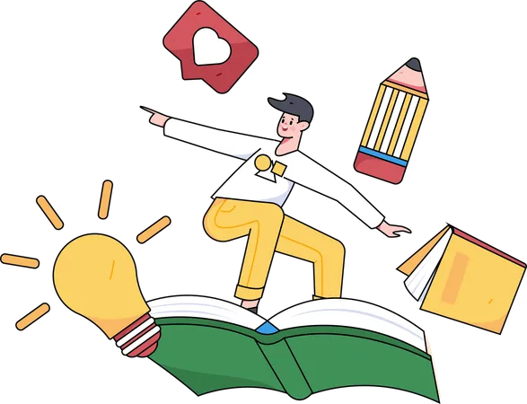 Boy flying on book  Illustration