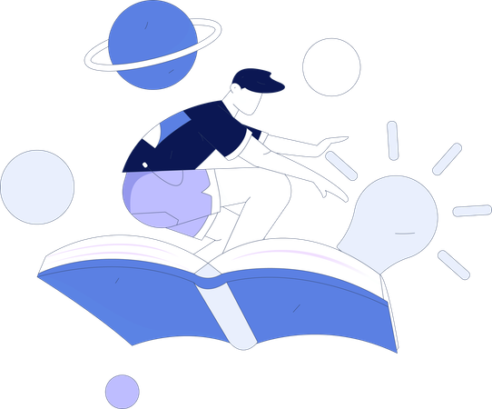 Boy flying on book  Illustration