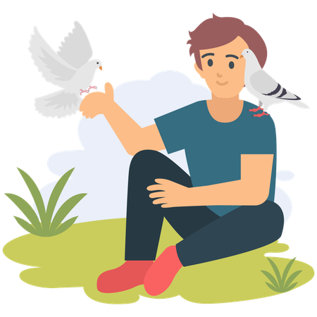 Boy flying pigeon  Illustration